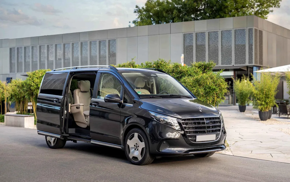 Malaga private group transfer Mercedes V-Class white minivan