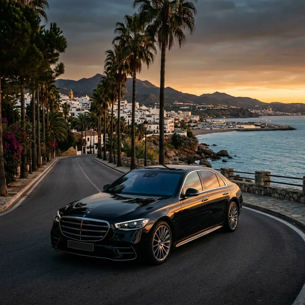 Malaga VIP taxi Mercedes S450 studio exterior premium private transfer