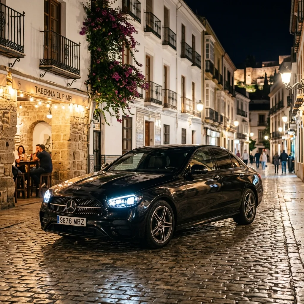 Malaga private transfer Mercedes E-Class city streets Costa del Sol